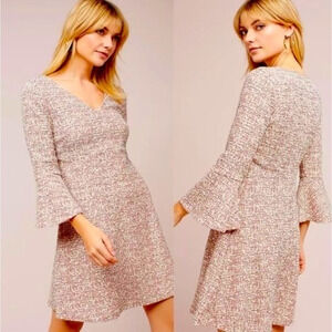 MAEVE Susie Swing ANTHROPOLOGIE tweed v-neck dress bell sleeves women’s size S